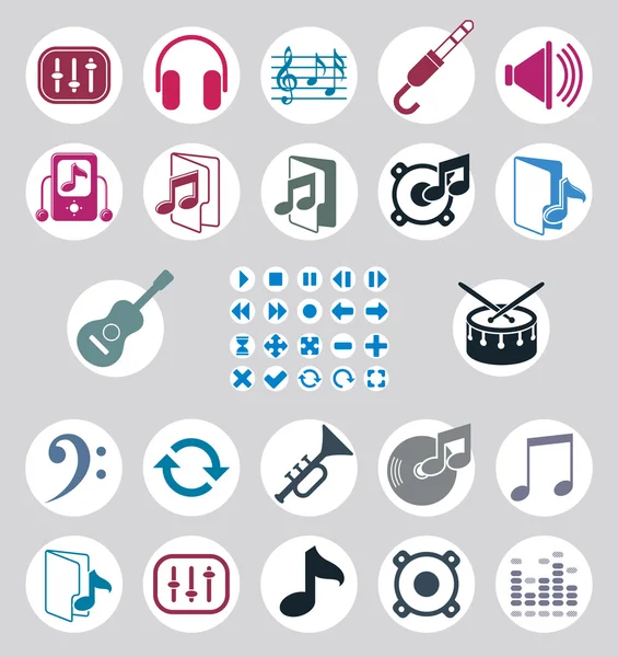 Musik ikoner set, enkel enfärgad vector ikoner för musik — Stock vektor