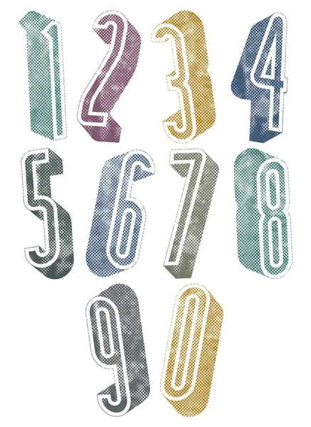 3d grands nombres avec des textures de points demi-tons . — Image vectorielle