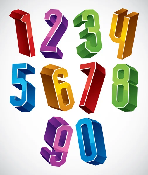 Numeri geometrici 3d impostati nei colori blu e verde . — Vettoriale Stock