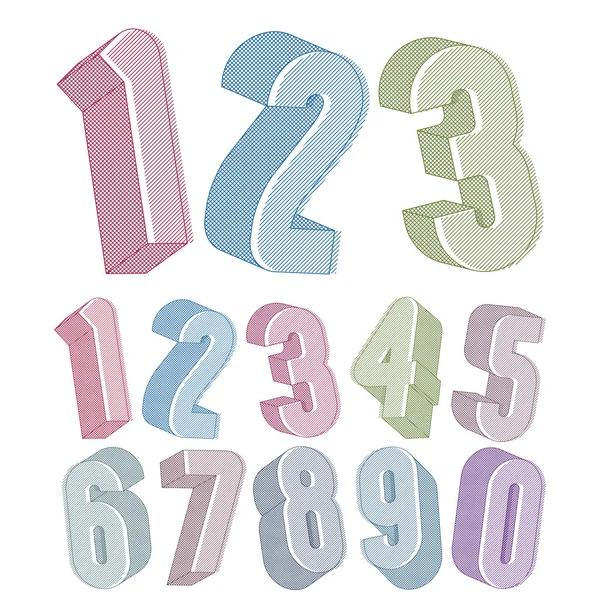 3d numbers set made with round shapes with lines textures. — Stock Vector