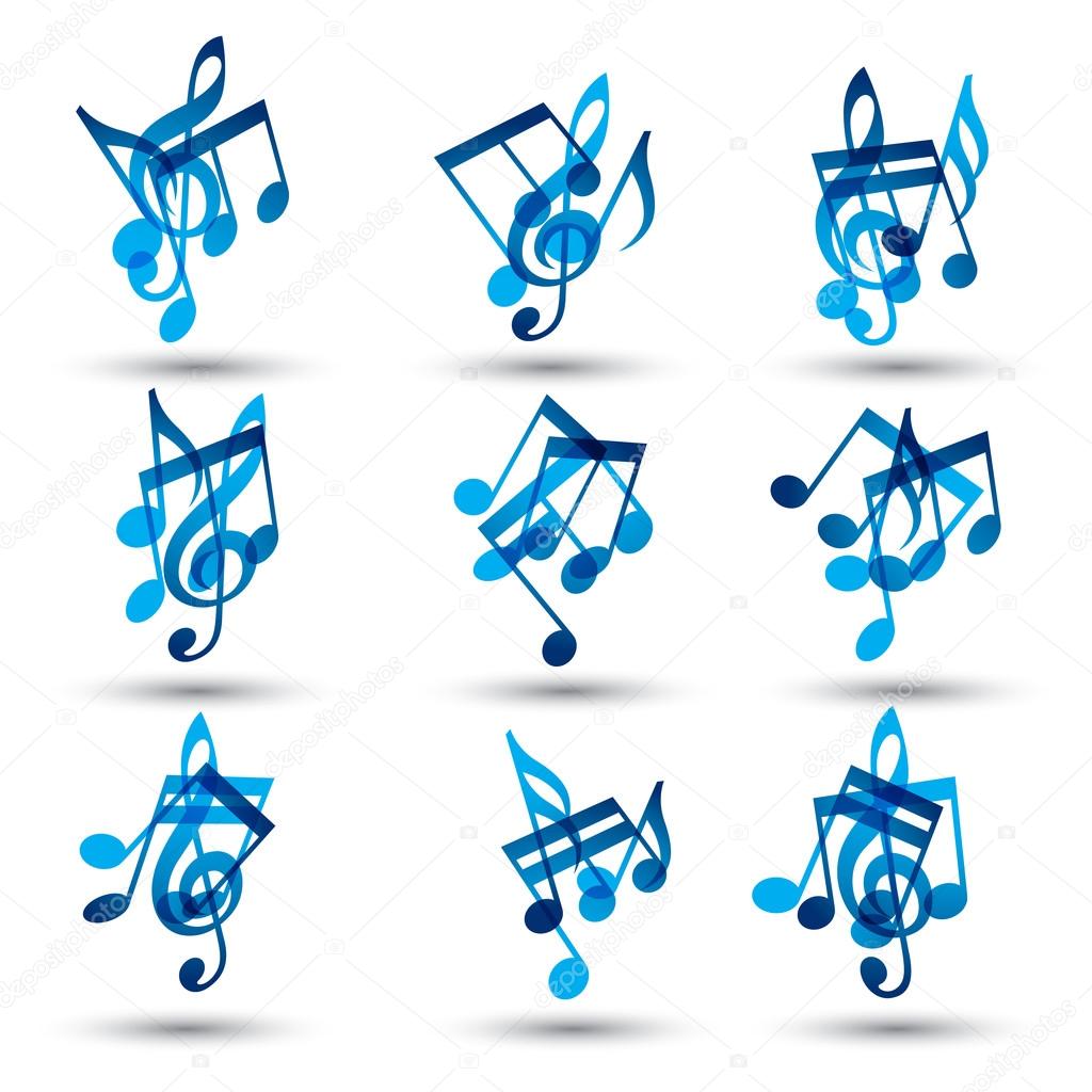 Set of blue abstract musical notes symbols.