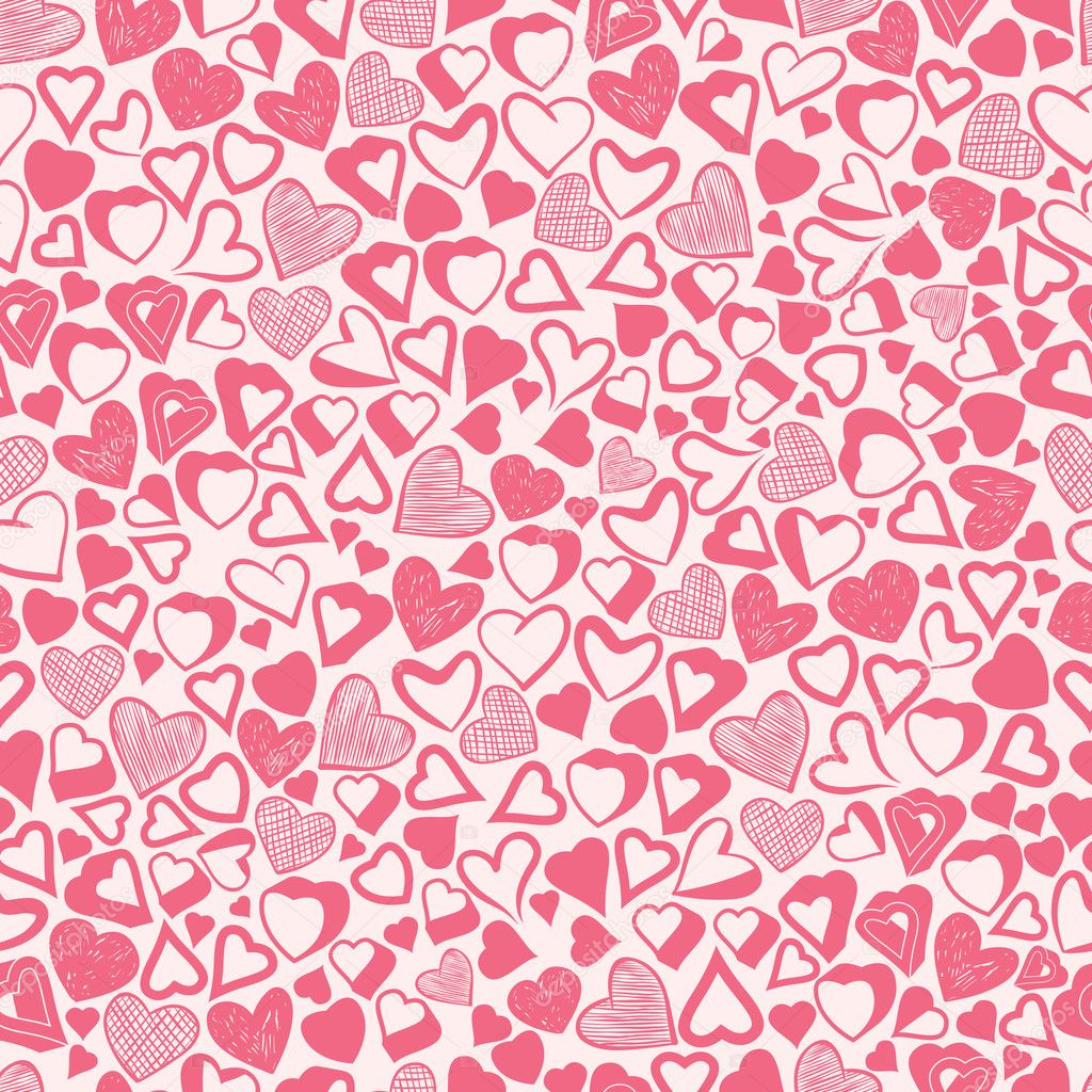 Romantic pink hearts background, different hearts seamless patte