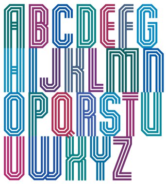 Üç şeritli geometrik yazı tipi, str ile yapılmış retro tarzı yazı