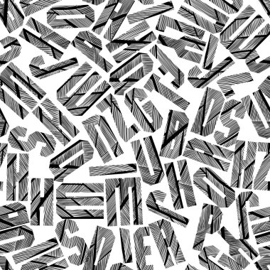 Seamless pattern with alphabet letters textured with hand drawn  clipart