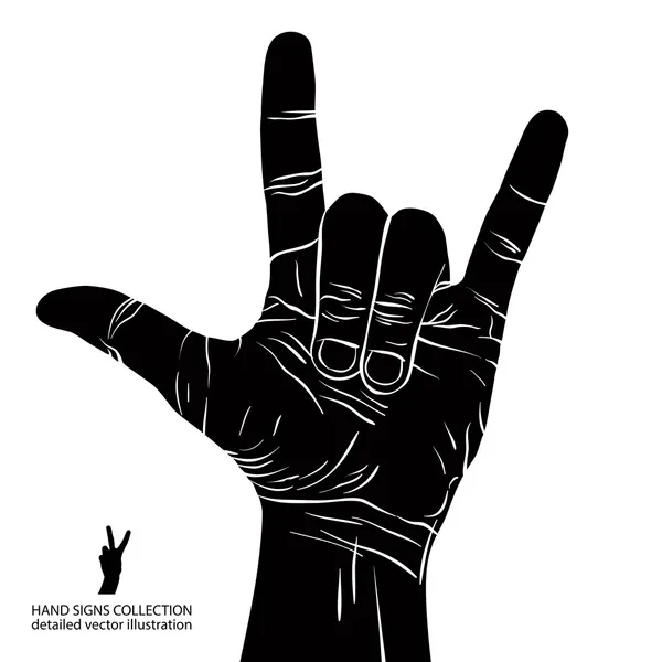 Rock on hand sign, rock n roll, hard rock, heavy metal, music, d — Stock Vector