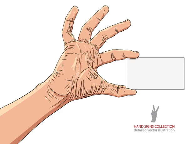 Hand showing business card, detailed vector illustration. — Stock Vector