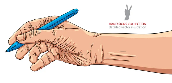 Χέρι γραφής με το στυλό, λεπτομερή διανυσματικά εικονογράφηση. — Διανυσματικό Αρχείο