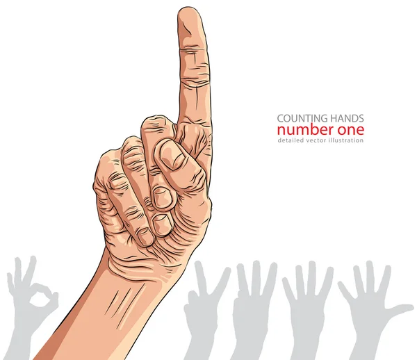 Numbers hand signs set, number one, detailed vector illustration — Stock Vector