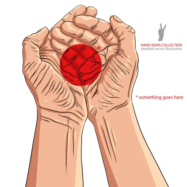 Cupped tangan kosong dengan tempat untuk beberapa objek kecil, rinci ve Stok Ilustrasi Bebas Royalti