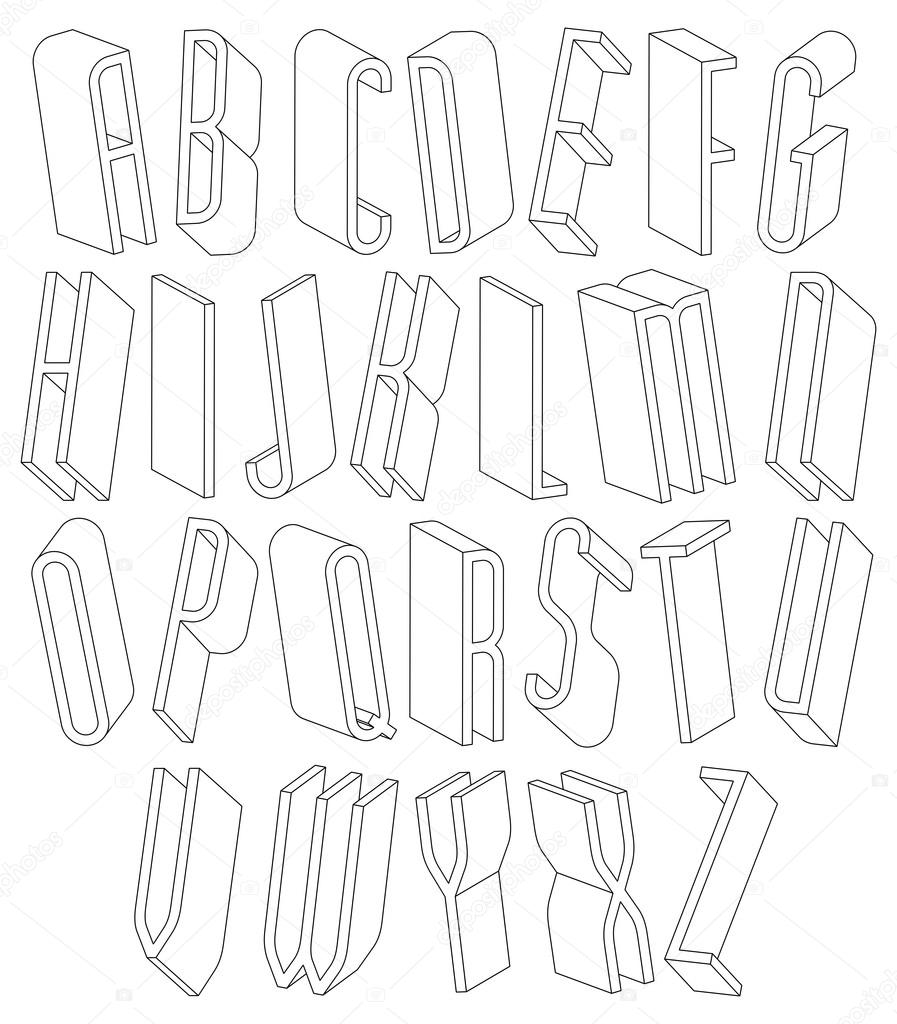 Black and white 3d font made with thin lines.