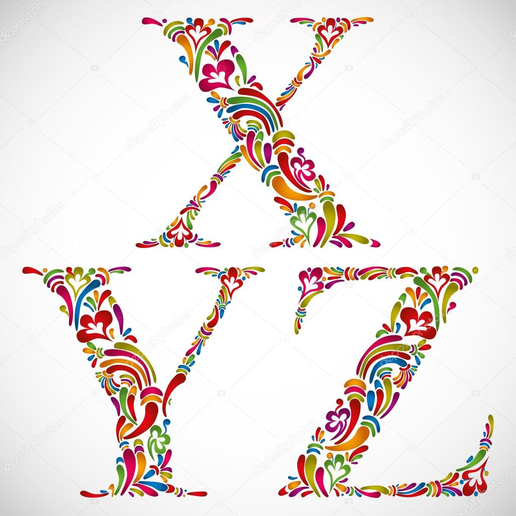 Ornate alphabet letters X Y Z.