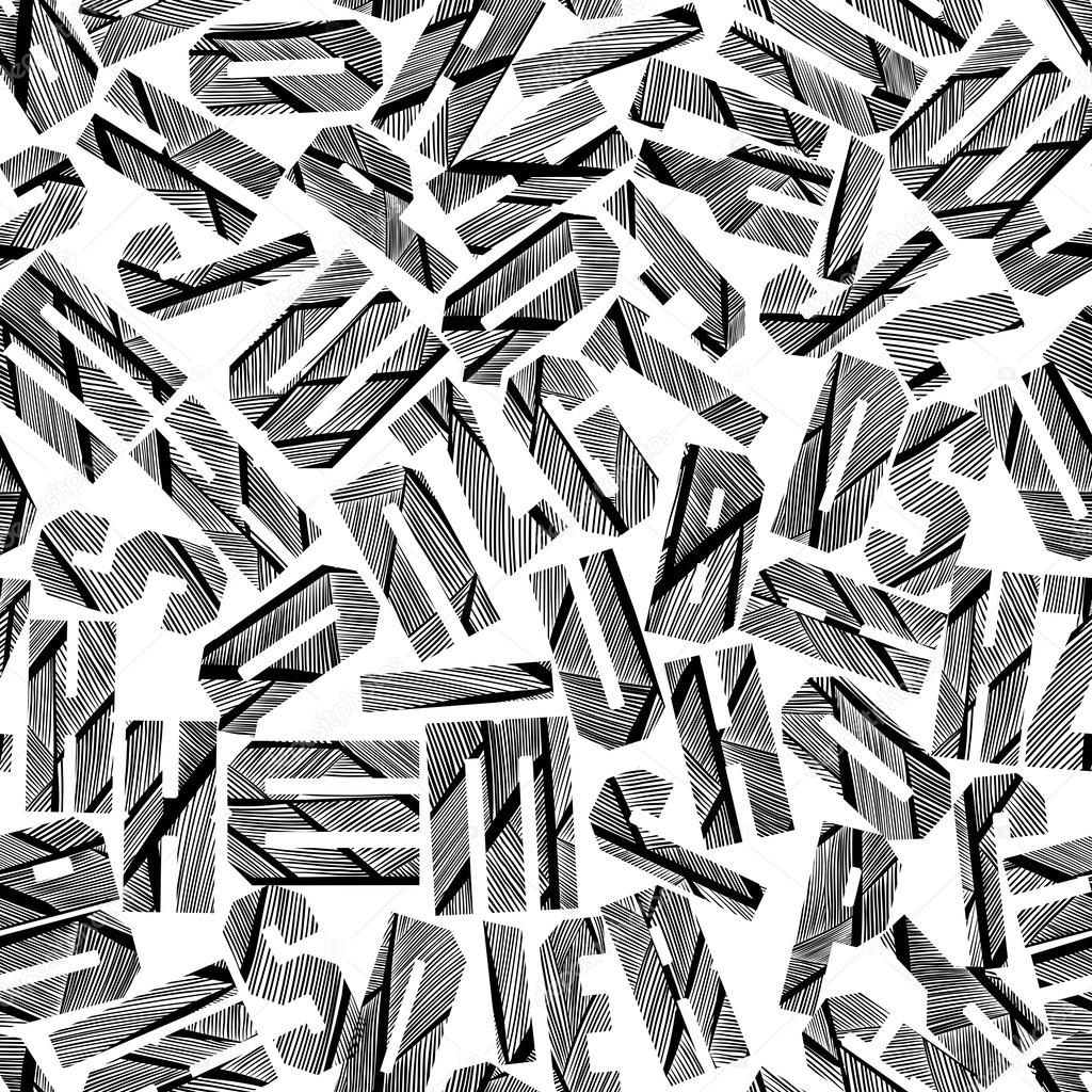 Seamless pattern with alphabet letters textured with hand drawn 