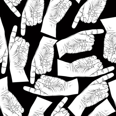 dedo señalador manos de patrones sin fisuras, blanco y negro vector b