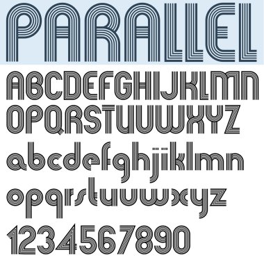 paralel çizgiler retro tarzı yazı, vektör alfabesi.