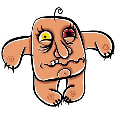 garip karikatür canavar, mutlak çılgın kafalı portre, iyi, t