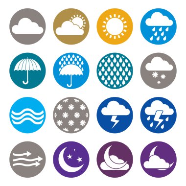 Beyaz arka plan vektör sette simplisti izole hava durumu simgeleri