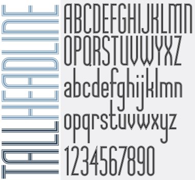 Retro çizgiler uzun başlık ışık kısaltılmış yazı tipi.