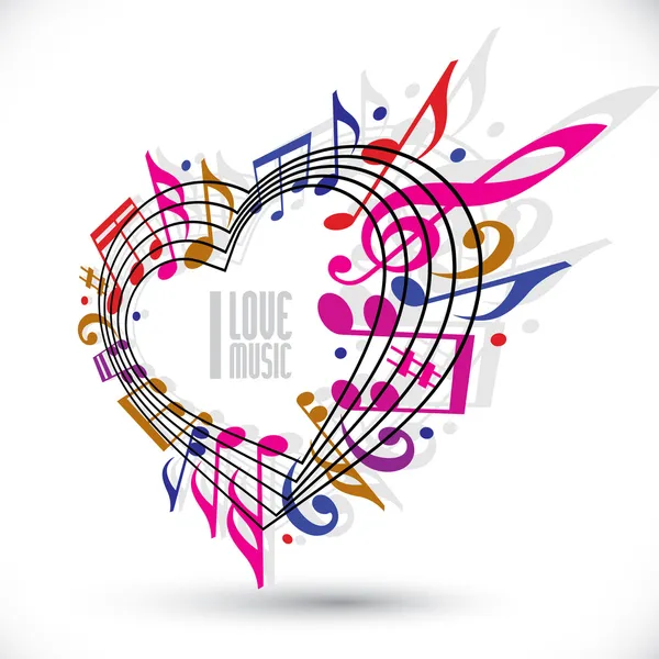 I love music template in red pink and violet colors, rotated in — Stock Vector