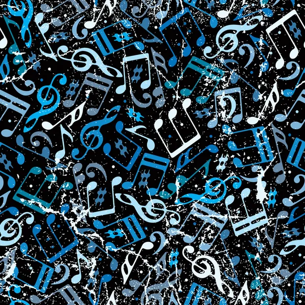 Blaue musikalische Noten nahtloser Hintergrund mit Grunge-Textur. — Stockvektor