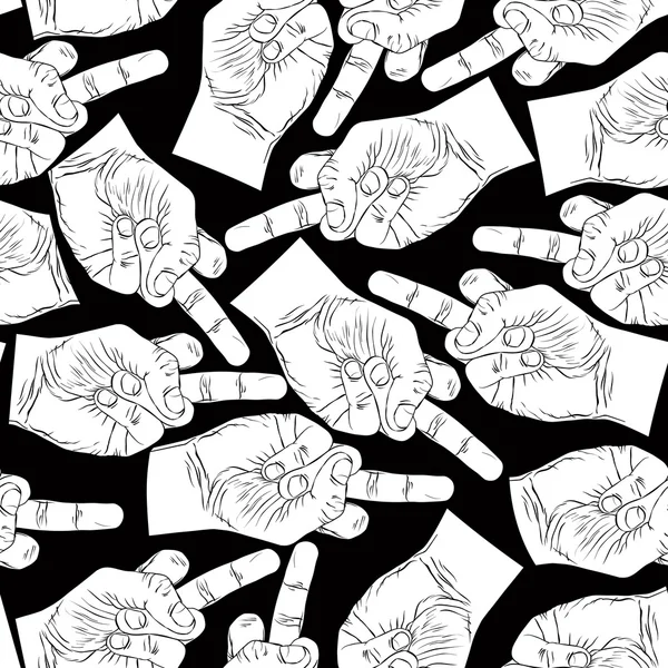 Middle finger hands seamless pattern, black and white vector bac — Stock Vector