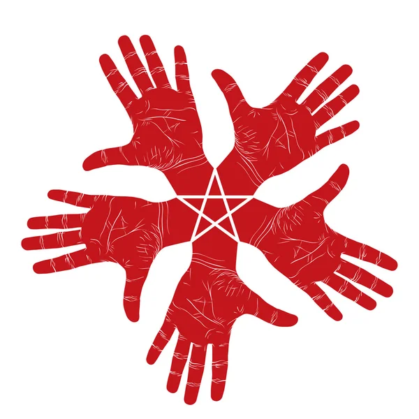 Cinq mains ouvertes symbole abstrait avec étoile pentagonale, détail v — Image vectorielle