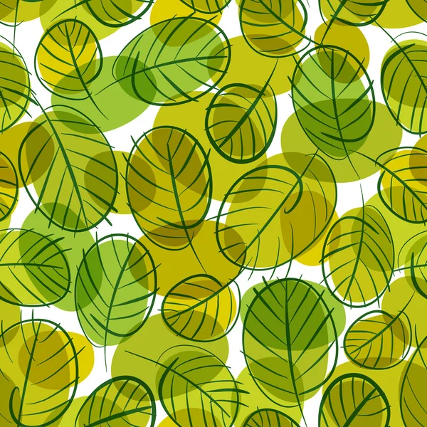 Green leaves seamless background, floral seamless pattern, hand — Stock Vector