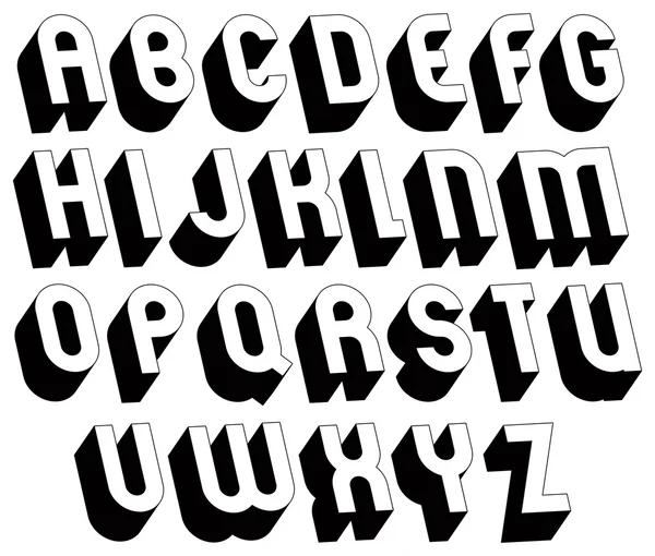 Zwarte en witte 3D-lettertype. — Stockvector