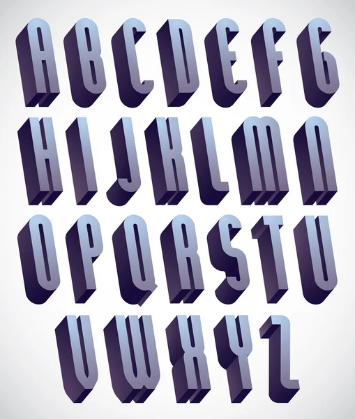 Caratteri 3d alti e sottili, alfabeto dimensionale monocromatico . — Vettoriale Stock