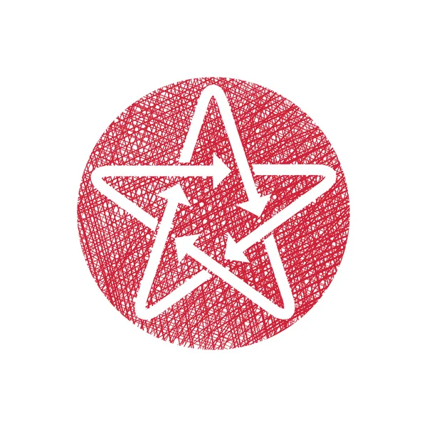 Star icon with arrows with hand drawn lines texture. — Stock Vector