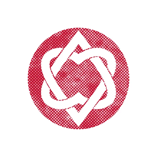 Dos corazones vinculados símbolo vectorial con píxeles de impresión puntos de medio tono t — Archivo Imágenes Vectoriales