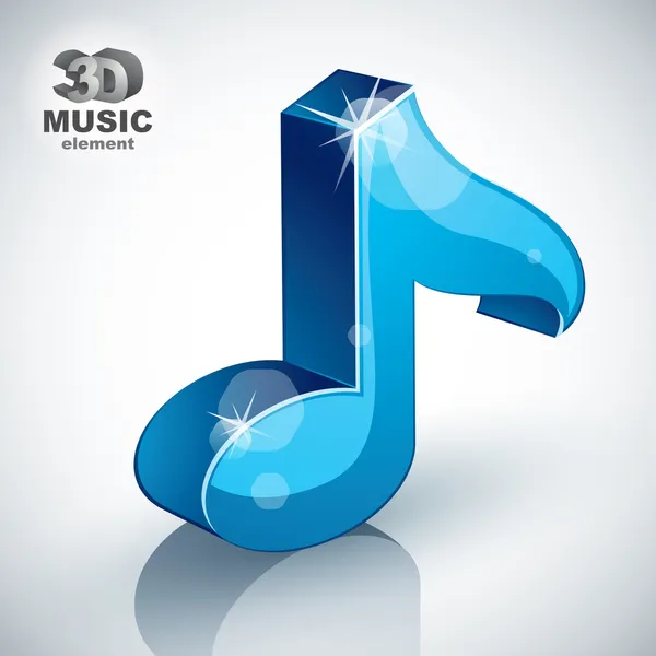 Blue musical note icon isolated, 3d music design element. — Stock Vector