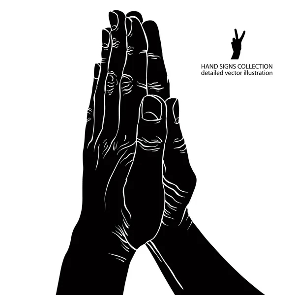 Modlitwa ręce, szczegółowe wektor czarno-biały ilustracja. — Wektor stockowy