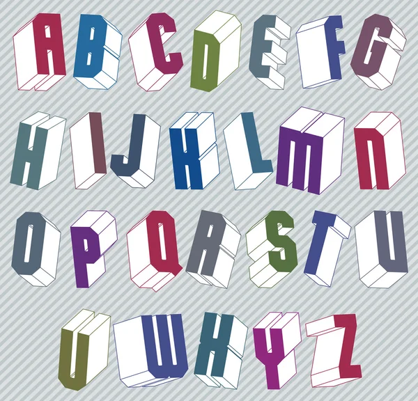 3D-Schrift mit gutem Stil, einfach geformte geometrische Buchstaben Alphabet — Stockvektor