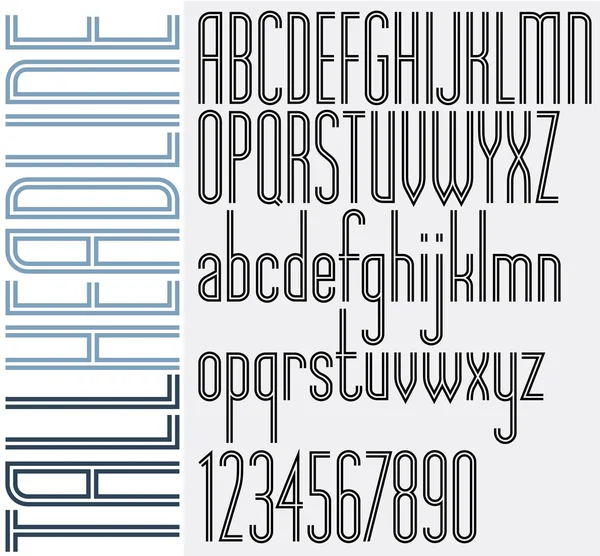 Dubbele lijnen hoog kop lichte verkorte retro stijl lettertype. — Stockvector