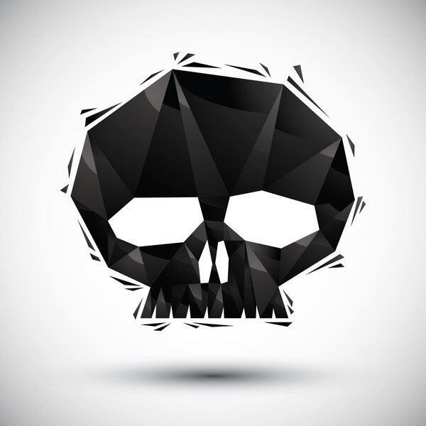 Геометрическая иконка черного черепа, выполненная в 3D современном стиле, лучше всего подходит для использования
