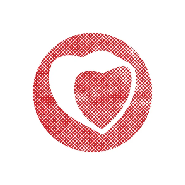 Heart vector icon with pixel print halftone dots texture. — Stock Vector
