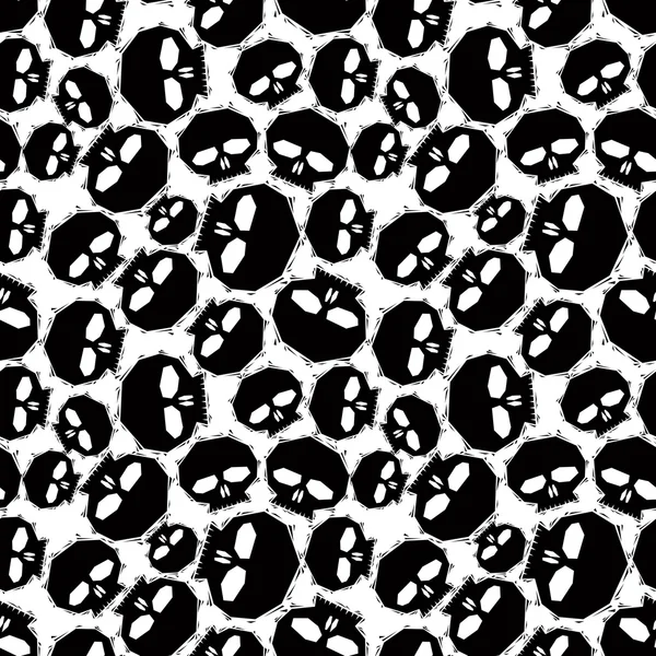 Crânes noirs motif sans couture, contemp géométrique noir et blanc — Image vectorielle