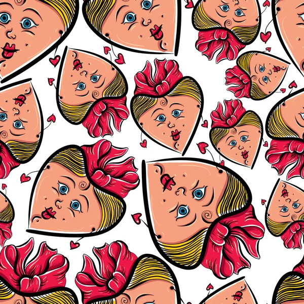 Funny faces seamless background, vector cartoon style pattern. — Stock Vector