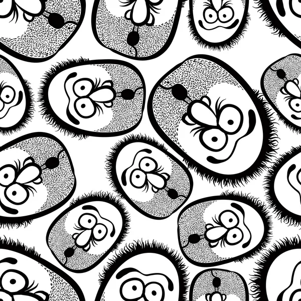 Gesichter nahtlosen Hintergrund, Vektor-Cartoon-Stil Muster, schwarz ein — Stockvektor