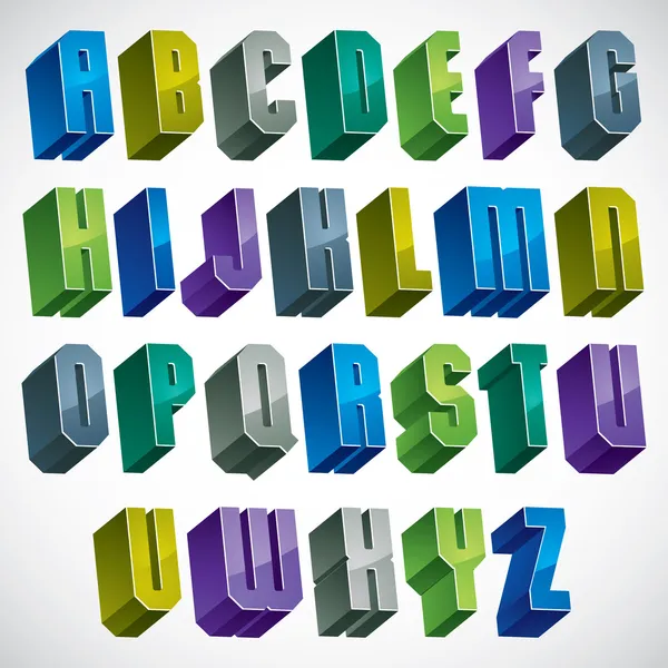 3D kolorowe litery alfabetu geometryczne. — Wektor stockowy