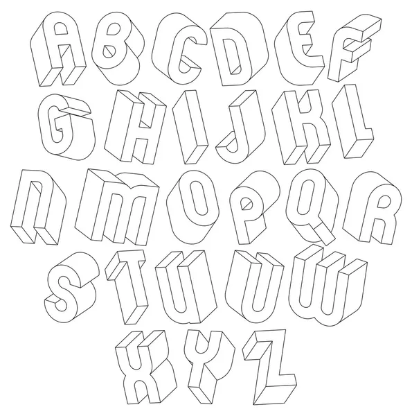 Черно-белый 3d шрифт из тонких линий . — стоковый вектор