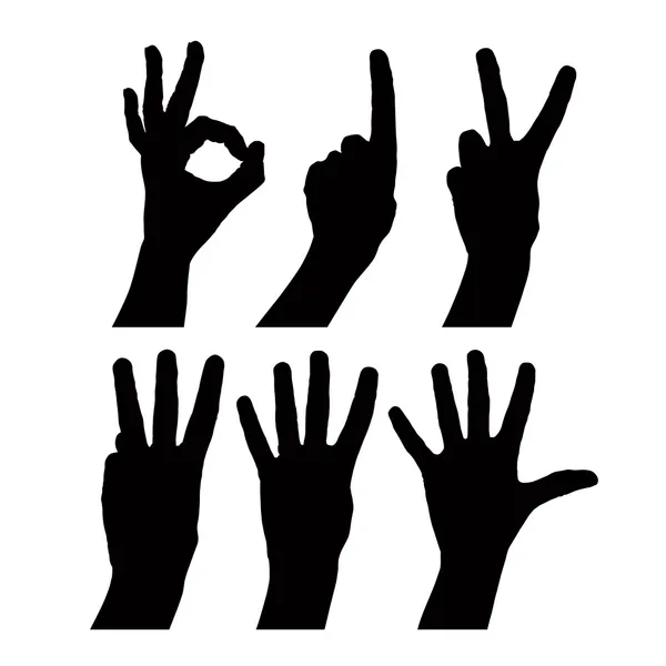 Numbers hand signs set, detailed black and white lines vector si — Stock Vector