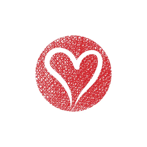 Heart vector round icon with hand drawn lines texture. — Stock Vector