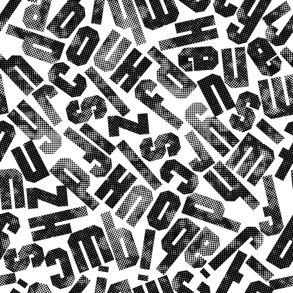 シームレスなハーフトーン印刷アルファベット文字とテクスチャ背景 — ストックベクタ