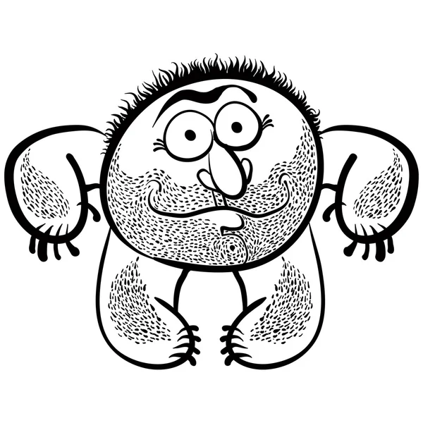 Lustiges Cartoon-Monster mit Stoppeln, schwarz-weißen Linien-Vektor — Stockvektor