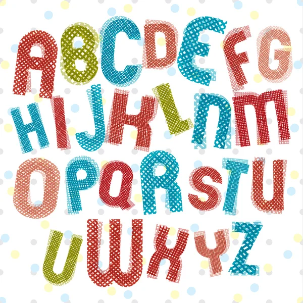 Alfabeto infantile, lettere colorate stile bambini con dra mano — Vettoriale Stock