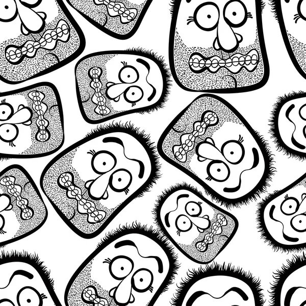 Funny faces seamless background, black and white lines vector ca — Stock Vector
