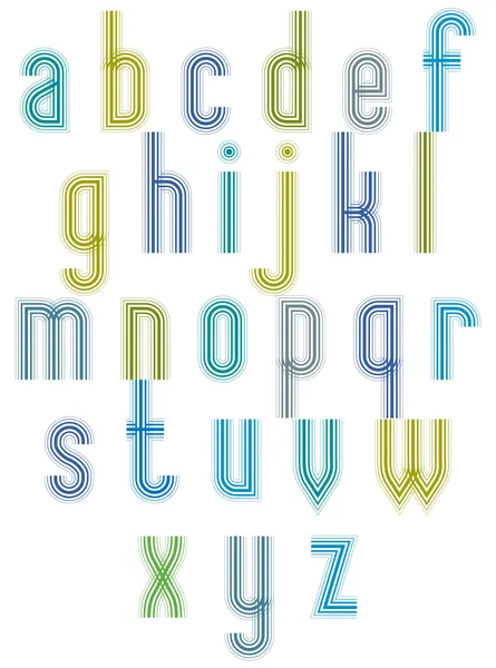 Eco typeset, striped retro 70s style font . — Vector de stock