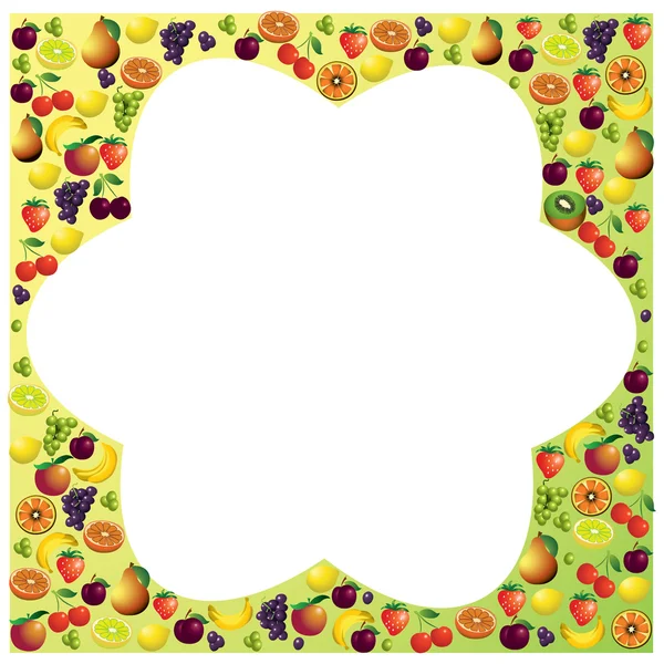 Fruits frame made with different fruits, healthy food theme comp — Stock Vector