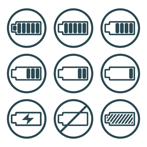 Ikony ukazatele nabití baterie izolovaných na bílém pozadí vect — Stockový vektor